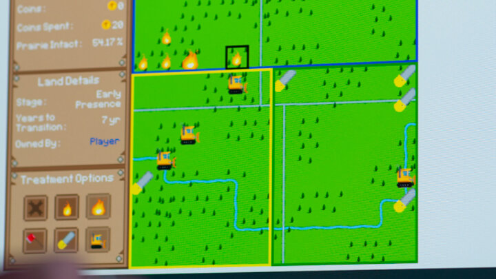 A computer monitor displaying Prairie Protector video game.